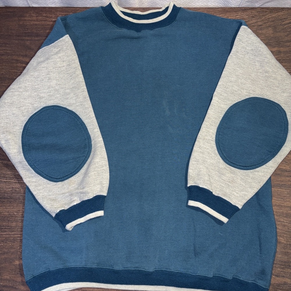 Vintage BAC Premier Colorblock Crewneck Sweatshirt Size Large Teal Gray